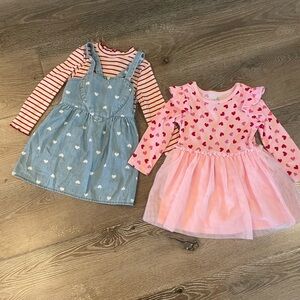 Charming Pink Heart Dress with Blue Denim Pinafore